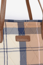An image of the Barbour Wetherham Quilted Tartan Tote Bag in the colour Primrose Hessian.