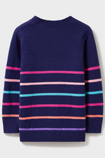 An image of the Crew Clothing Love Stripe Jumper in the colour Navy Multi.