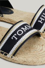 An image of the Tommy Hilfiger Monotype Webbing Strap Espadrille Sandals in the colour Space Blue.