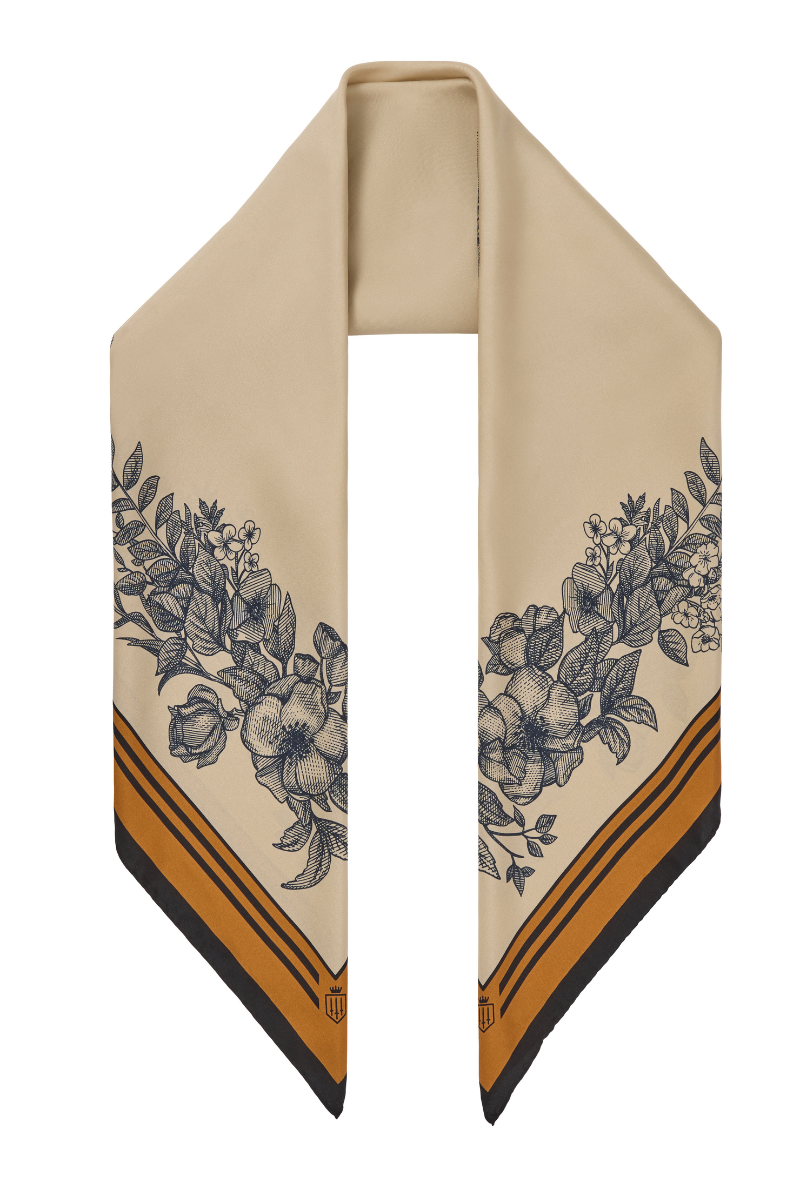 An image of the Fairfax & Favor Fairfax & Favor Mannington Twill Silk Scarf Beige/Navy/Black