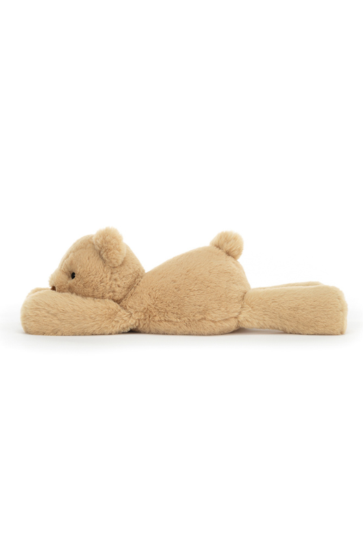 Jellycat Smudge Bear. A teddy bear with honey-coloured fur, in a cuddly pose.