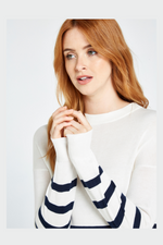 Dubarry Peterswell Jumper. A super soft jumper with a gently shaped silhouette, a round neck, and a casual navy stripe design 