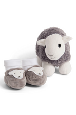 The Herdy Company Baby Booties in grey with a cute sheep head design.