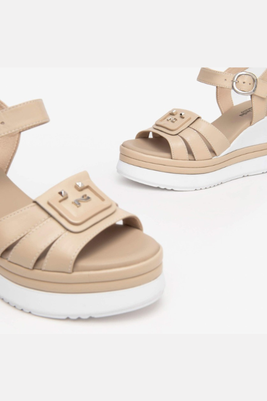 An image of the Nero Giardini Leather Wedged Sandals