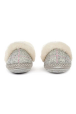An image of the Bedroom Athletics Diana Harris Tweed Slippers in the colour grey/pink check.