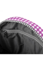 An image of the Roka London Paddington B Purple Gingham Recycled Canvas Crossbody Shoulder Bag.