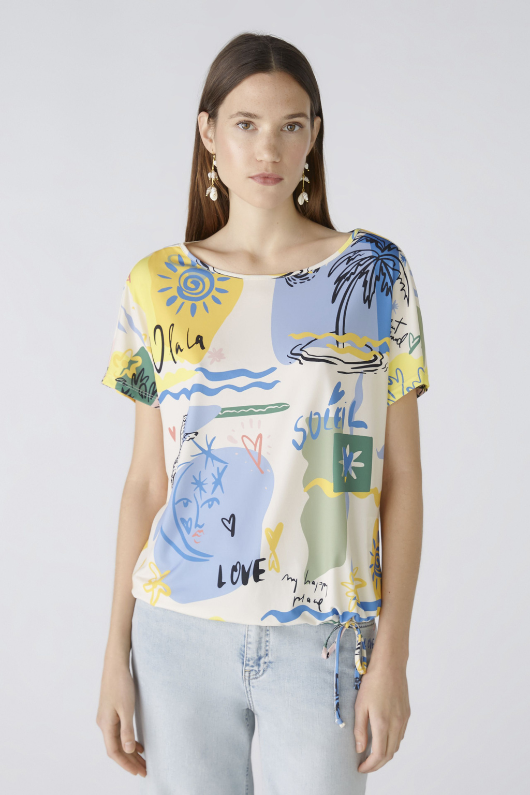 An image of the Oui Multi Print Short Sleeve Blouse