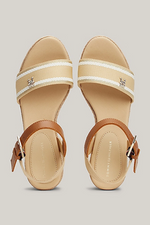 An image of the Tommy Hilfiger Webbing Strap Rope Detail Wedge Sandals in the colour Harvest Wheat.