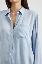 Rails Hunter Blouse. A classic, long sleeve shirt with button down front, one chest pocket and a soft rayon fabric finish