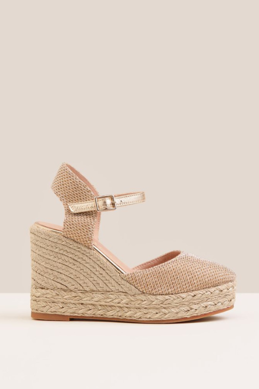 An image of the Gaimo Tiri Wedge High Sandals in the colour Gold.