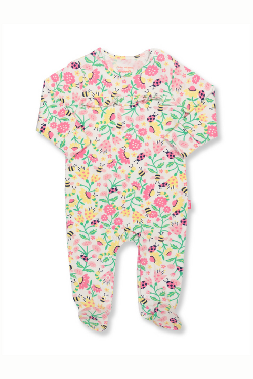 Kite Sleepsuit. A multicoloured floral sleepsuit with poppers and scratch mitts up to 6 months.