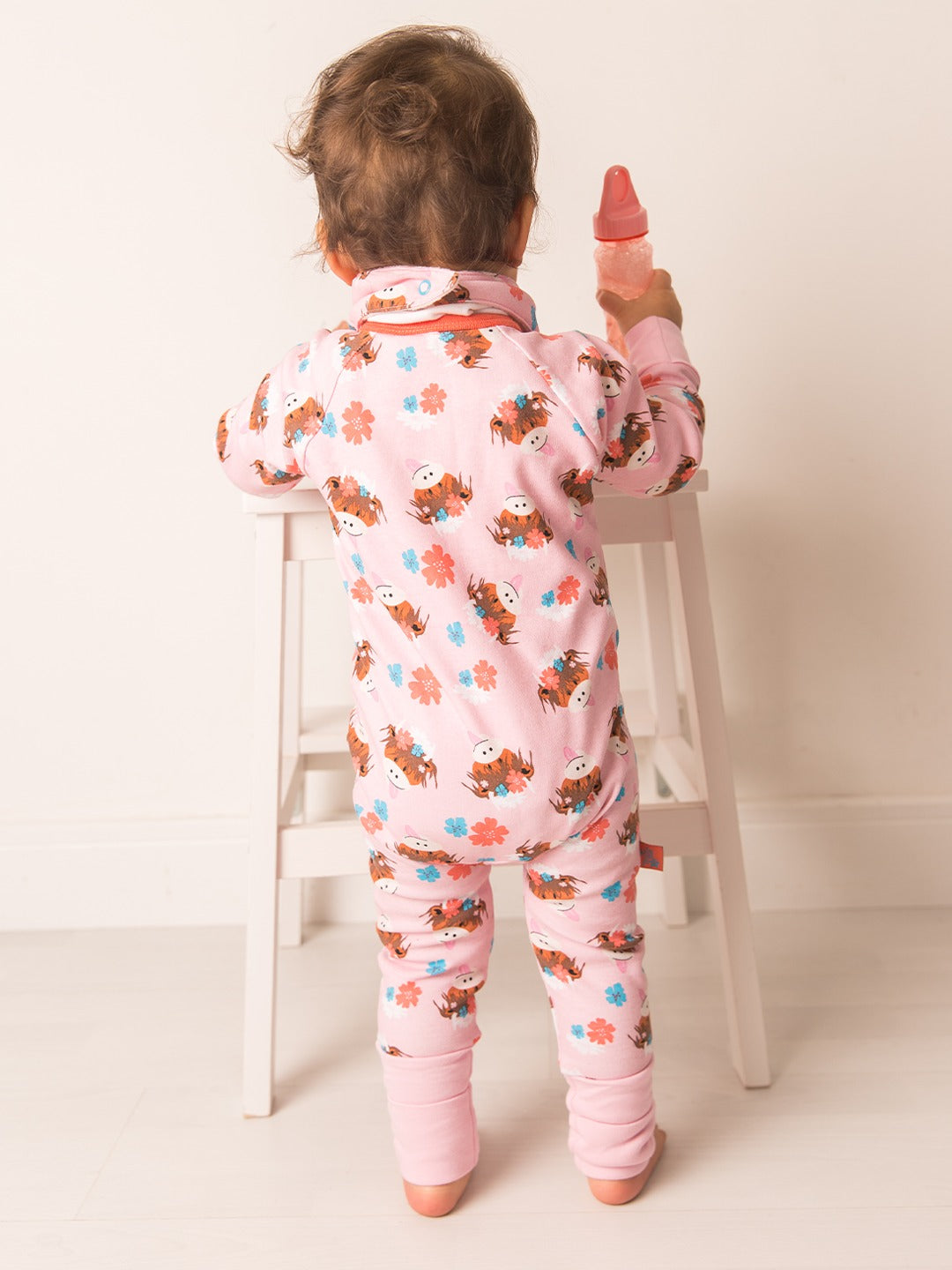 An image of the Blade & Rose Bonnie Highland Cow Zip Up Romper