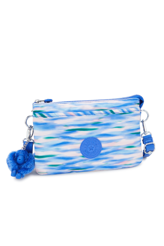 Kipling Riri Small Crossbody Bag with diluted blue print and Kipling monkey keychain