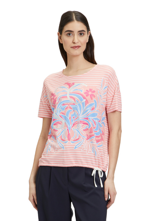 An image of a female model wearing the Betty Barclay Striped Top in the colour Rose/Cream.