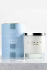 Marmalade of London Luxury Glass Candle - Pacific Orchid & Sea Salt scent in light blue packaging