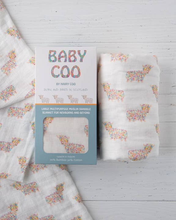 An image of the Hairy Coo Highland Coo Muslin