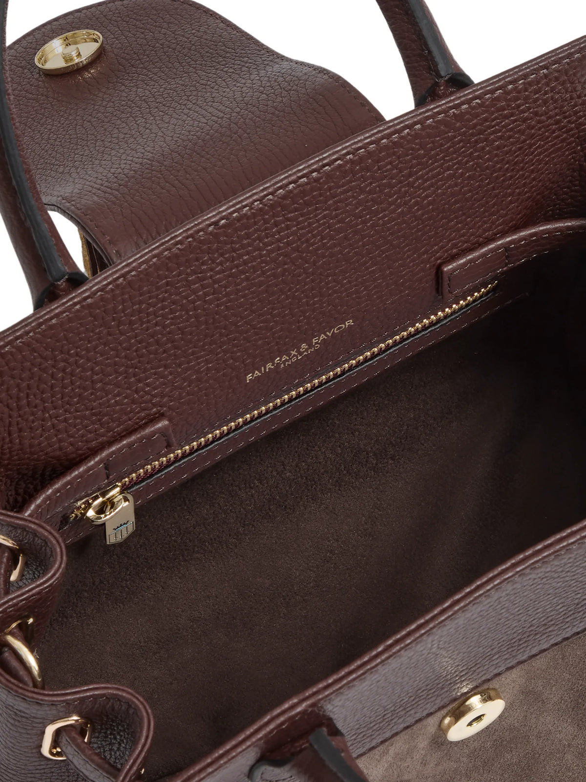 Fairfax & Favor Stockist Exclusive - Mini Windsor Handbag Port and Deep Taupe Suede
