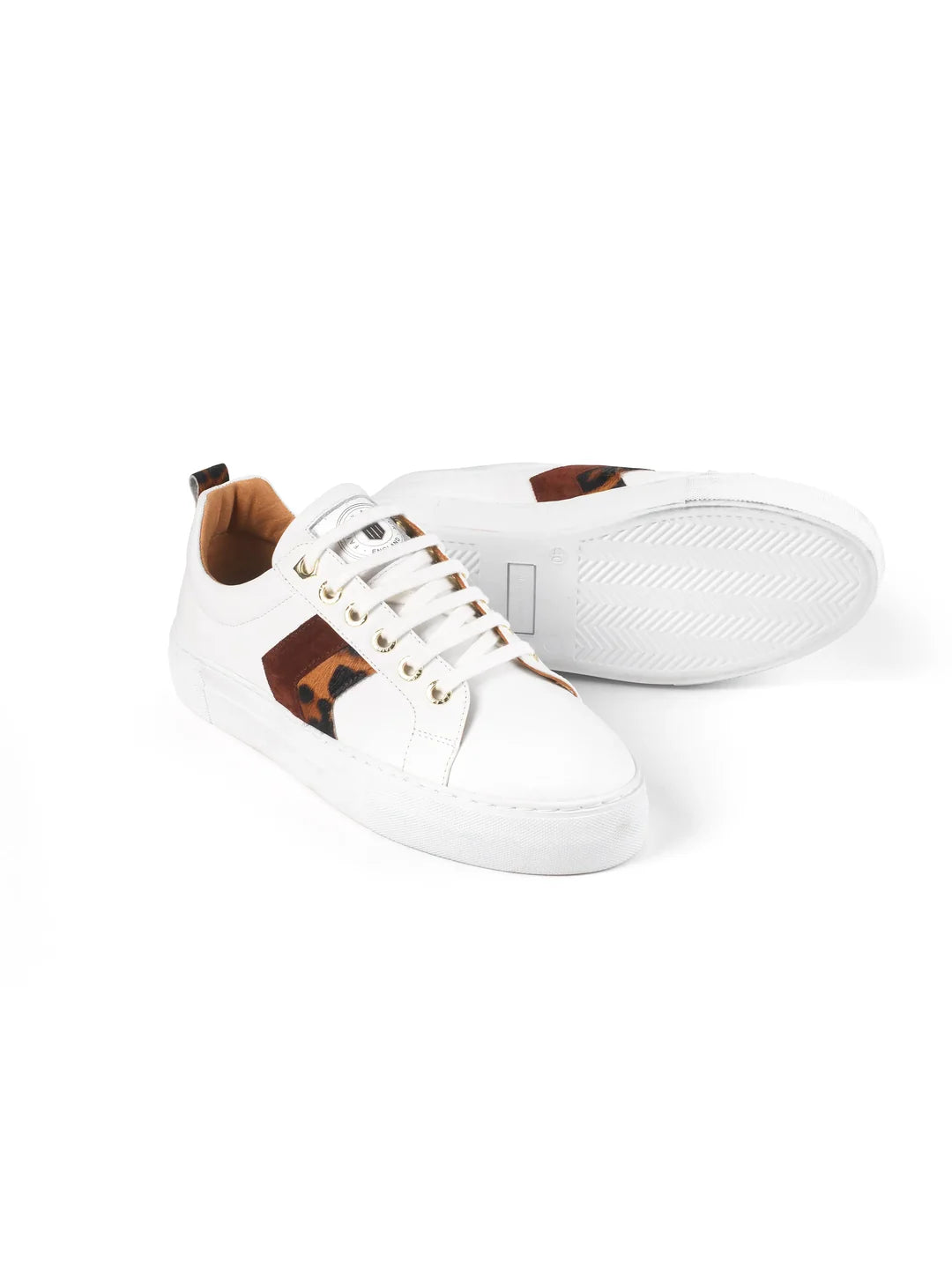 Fairfax & Favor Platform Alexandra Trainer White Leather with Leopard/Port