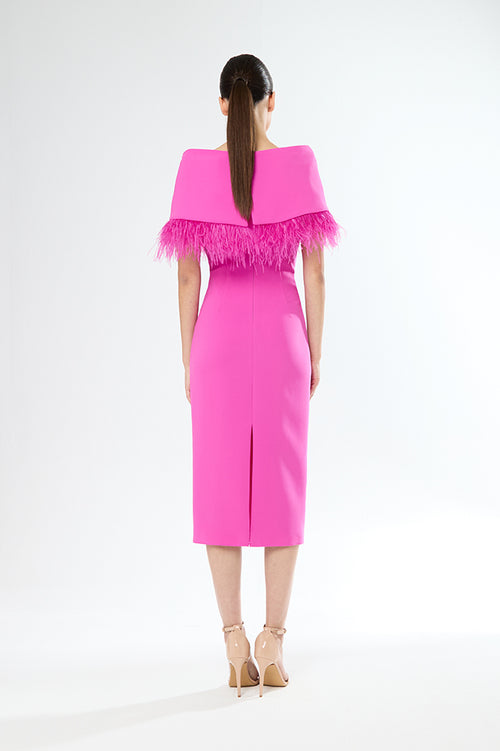 An image of the Carla Ruiz Feather Cape Dress