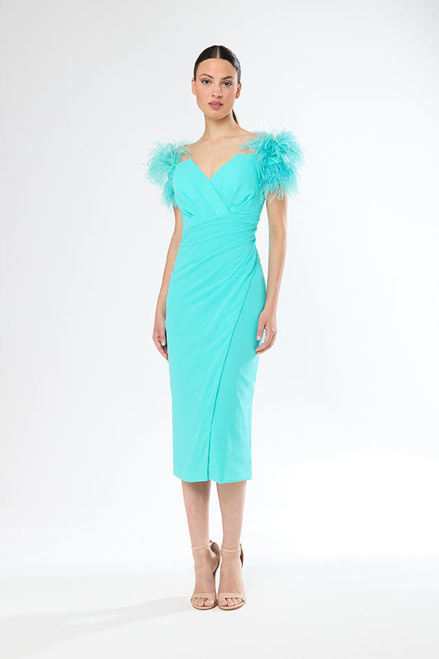 An image of the Carla Ruiz Midi Feather Dress