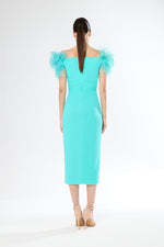An image of the Carla Ruiz Midi Feather Dress