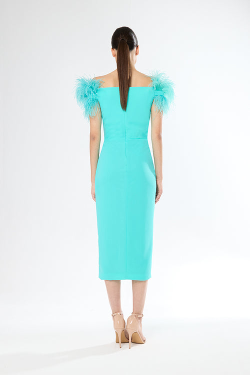 An image of the Carla Ruiz Midi Feather Dress