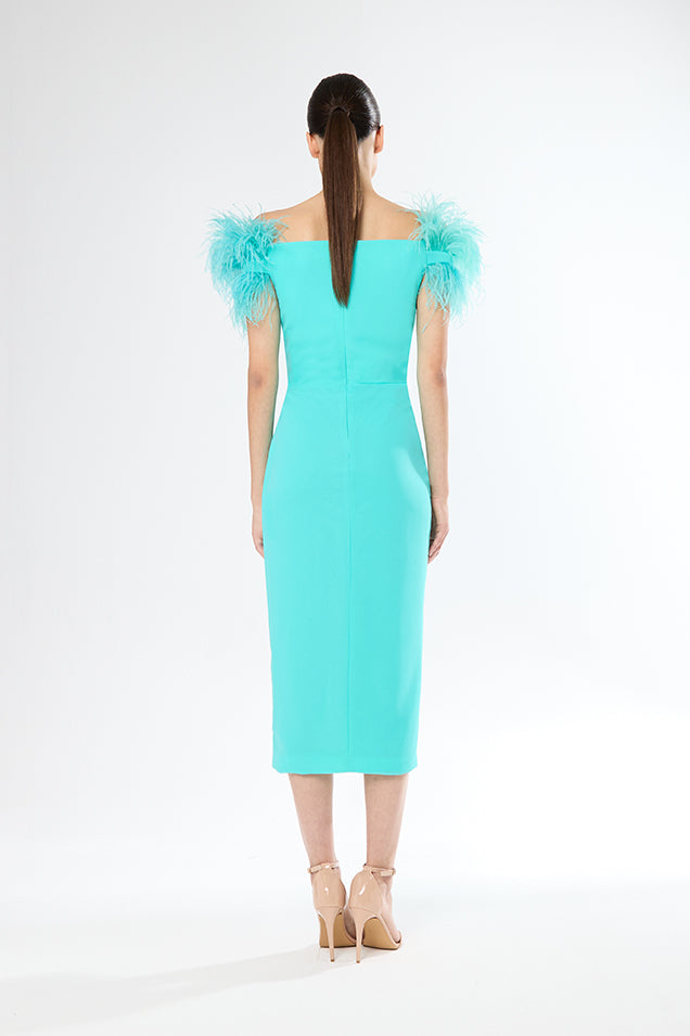 An image of the Carla Ruiz Midi Feather Dress