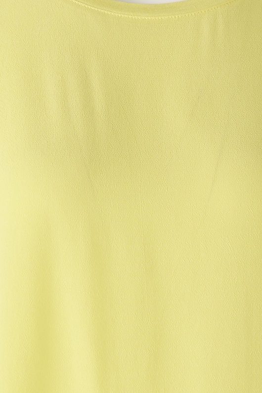 Oui Plain Cap Sleeve T-Shirt. A yellow top with short sleeves, wide neck, and split hem.