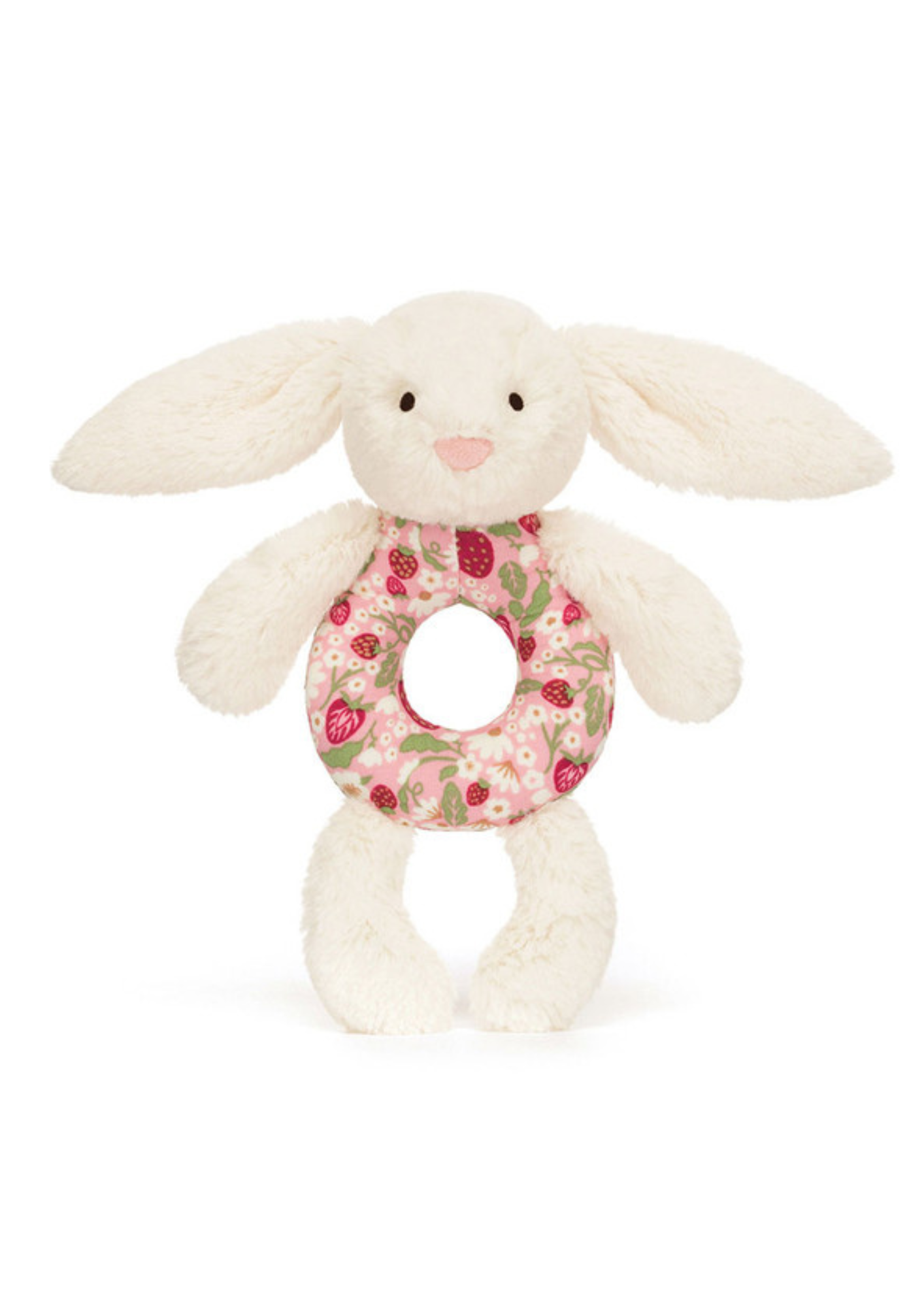 An image of the Jellycat Jellycat Blossom Cream Bunny 'Berry' Ring Rattle