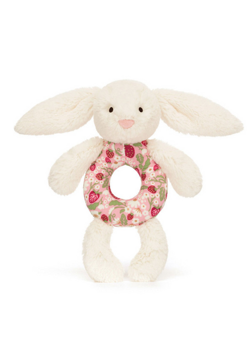 An image of the Jellycat Jellycat Blossom Cream Bunny 'Berry' Ring Rattle