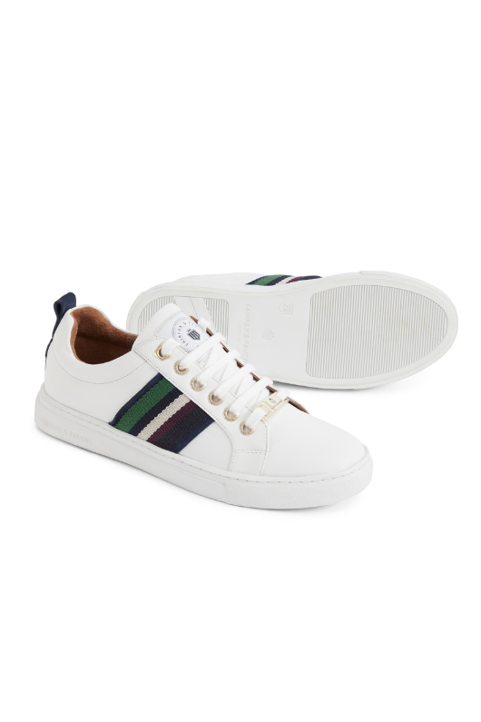 An image of the Fairfax & Favor Boston Leather Trainers in the colour White Leather Multi.