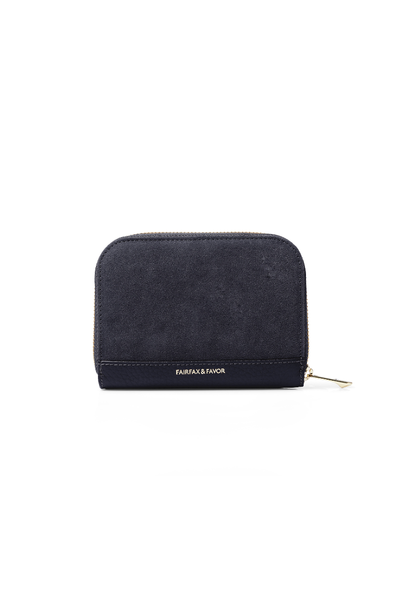 An image of the Fairfax & Favor Fairfax & Favor Mini Suede Salisbury Purse Navy