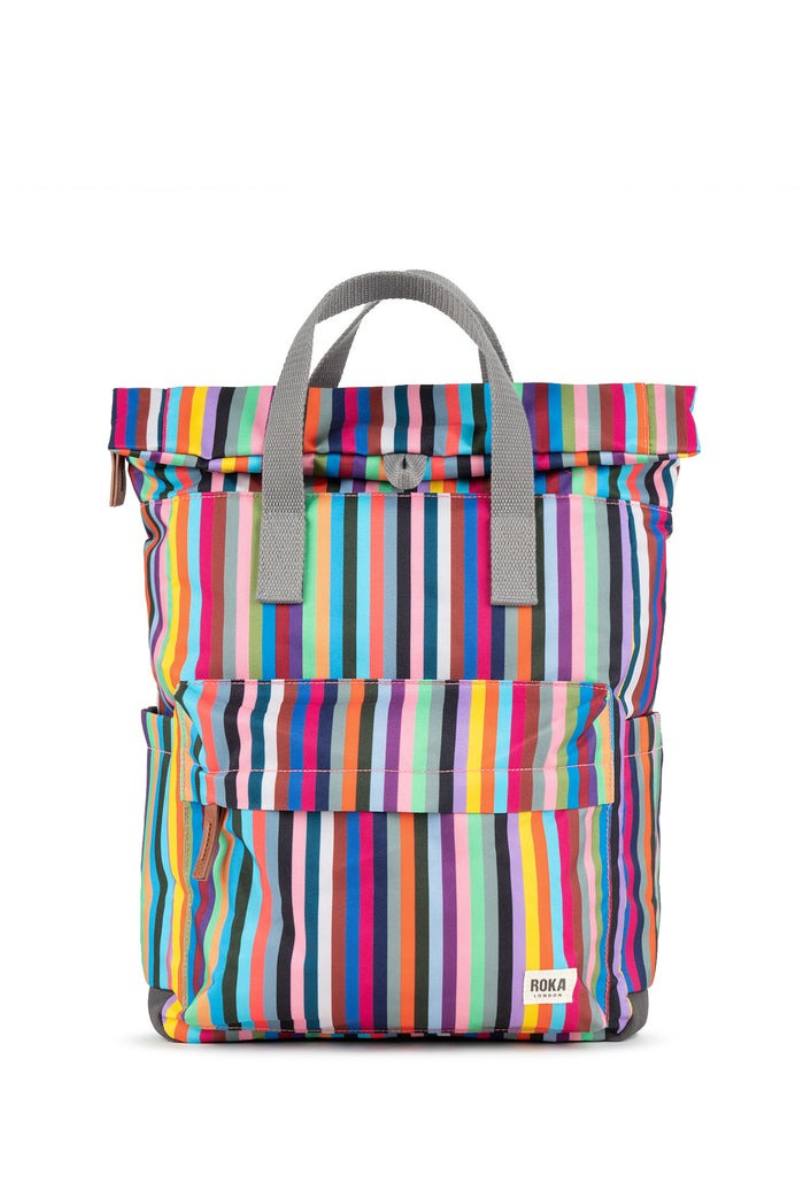 An image of the Roka London Canfield B Multi Stripe Small Recycled Canvas