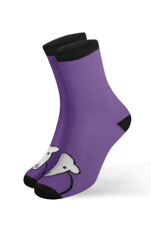 An image of The Herdy Company Herdy 'Hello' Socks in purple.