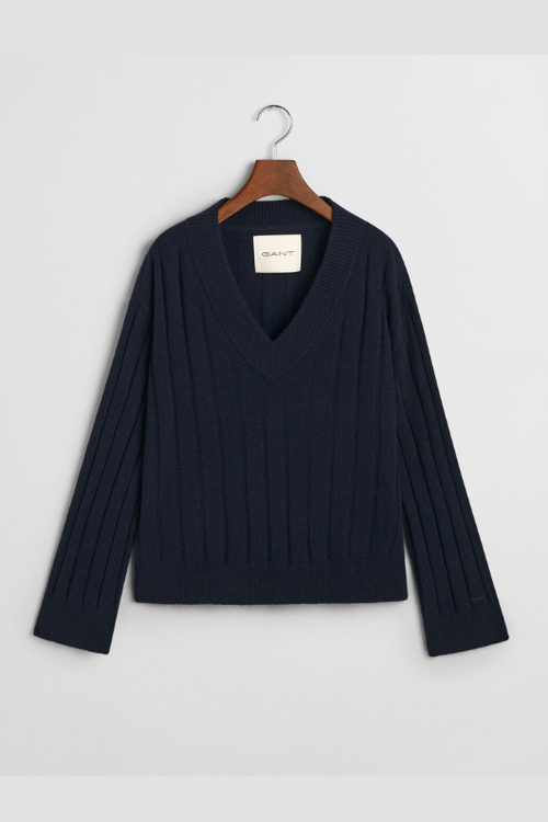 An image of the Gant Wide Ribbed Wool V-Neck