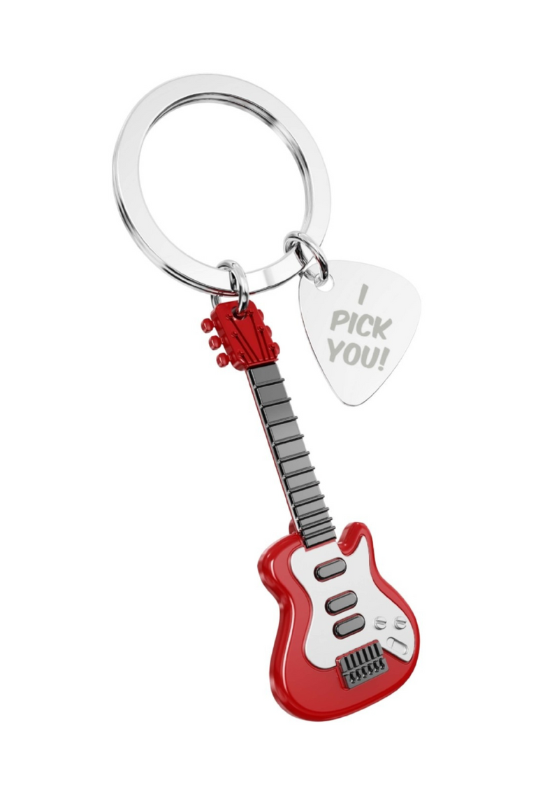 An image of the Oli Olsen Red Electric Guitar With Pick Keyring