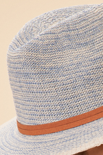 Powder Natalie Hat. A chic cotton & polyester hat in a light blue denim colour with an orange band