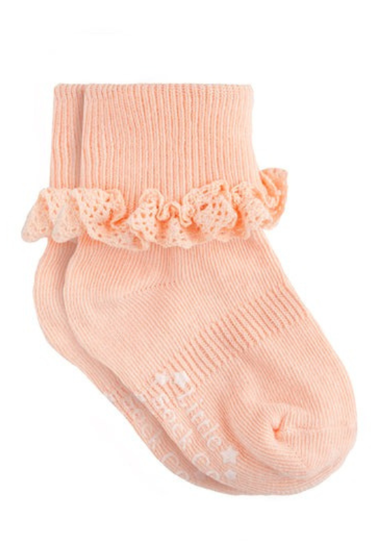 An image of the The Little Sock Co Peaches 'n' Cream Frilly Non-Slip Stay On Socks