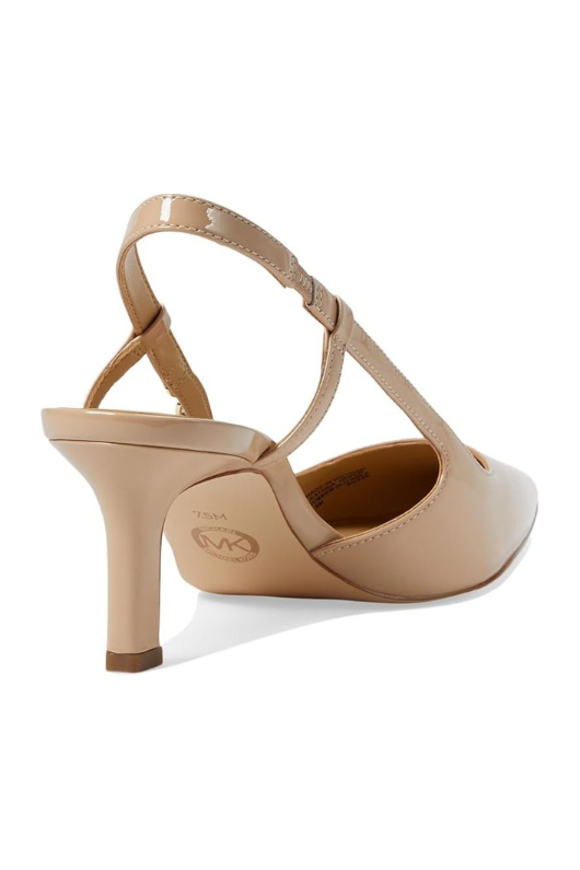 Michael Kors Daniella Mid Sling. Stylish heeled sandals with a pointed toe, sling-back with MK logo clasp, and a medium heel