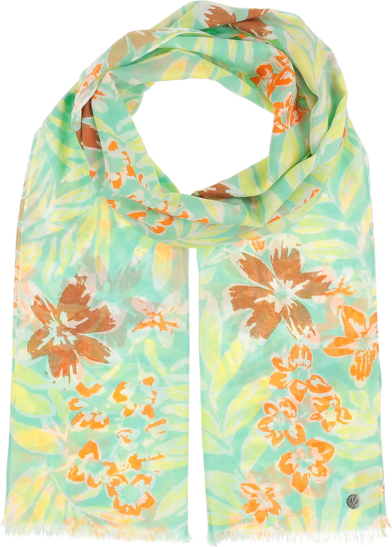 An image of the Fraas Leaf Floral Print Cotton Scarf