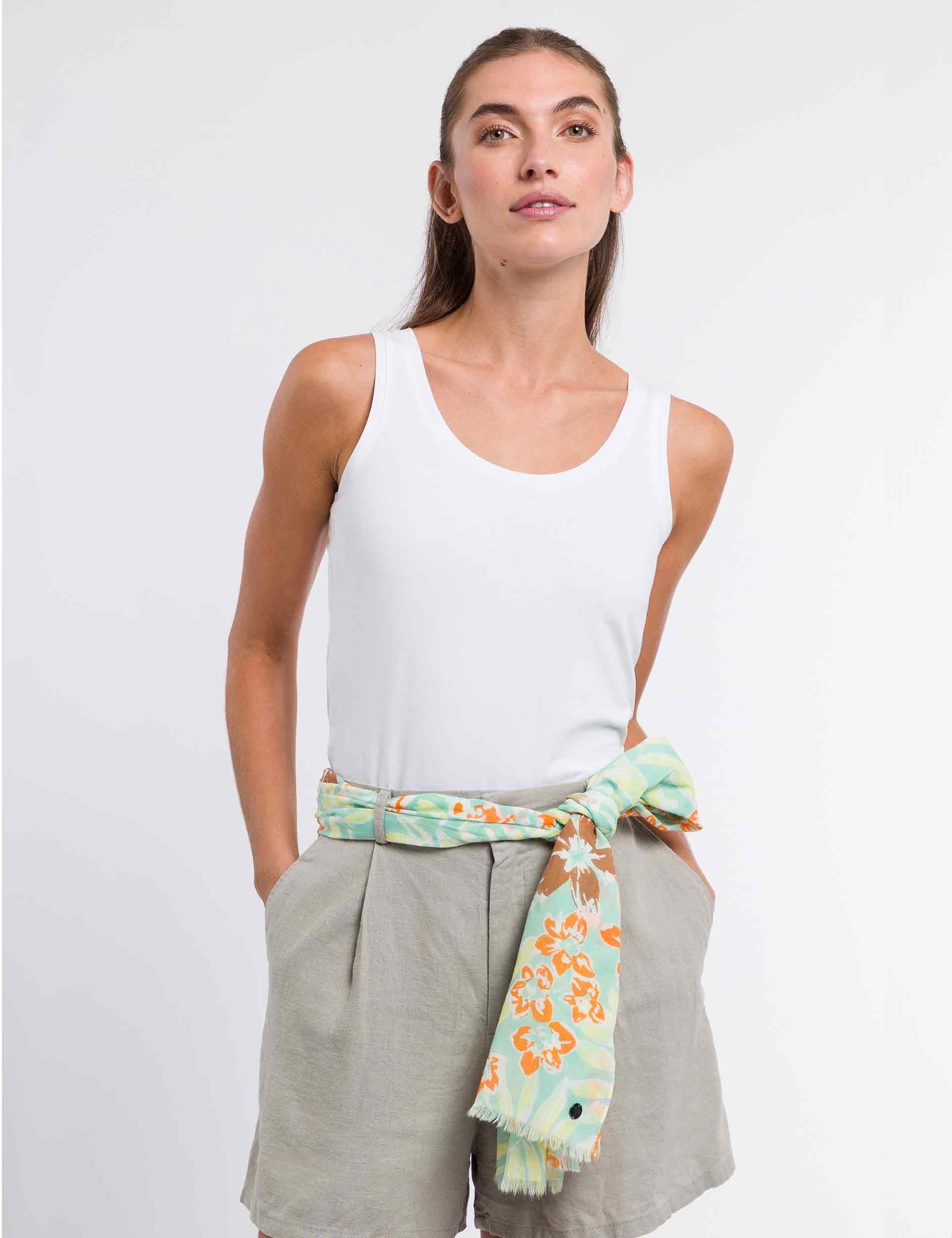 An image of the Fraas Leaf Floral Print Cotton Scarf