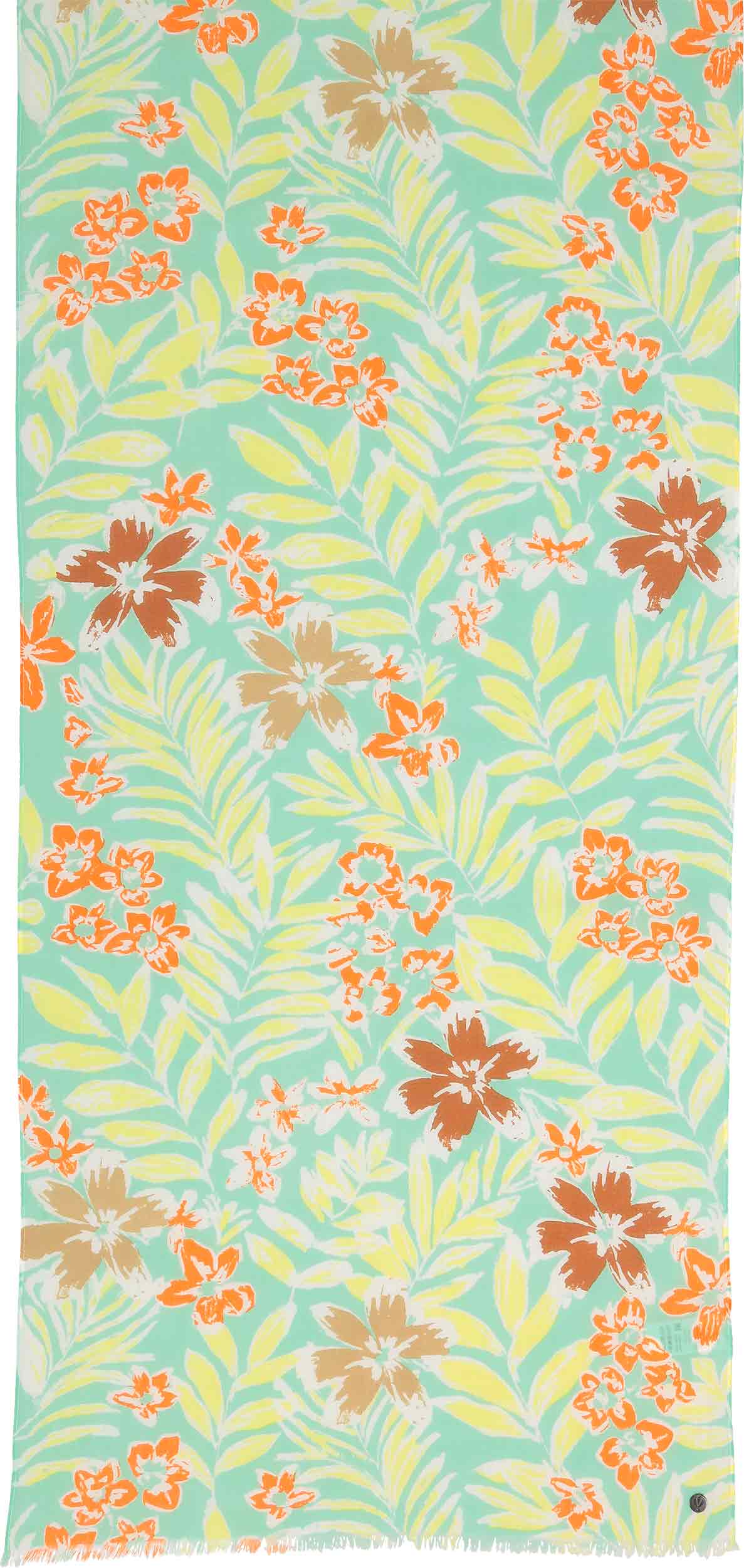An image of the Fraas Leaf Floral Print Cotton Scarf