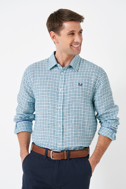 An image of the Crew Clothing Linen Check Shirt
