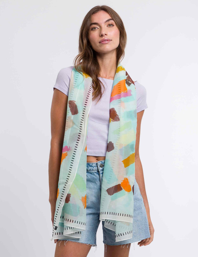 An image of the Fraas Abstract Print Cotton Silk Wrap