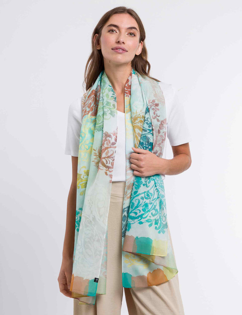 An image of the Fraas Tonal Floral Cotton Silk Wrap