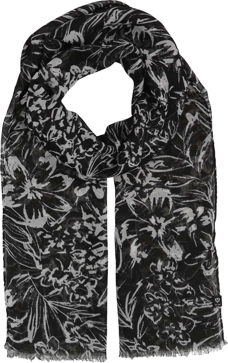 An image of the Fraas Monochrome Floral Recycled Print Scarf