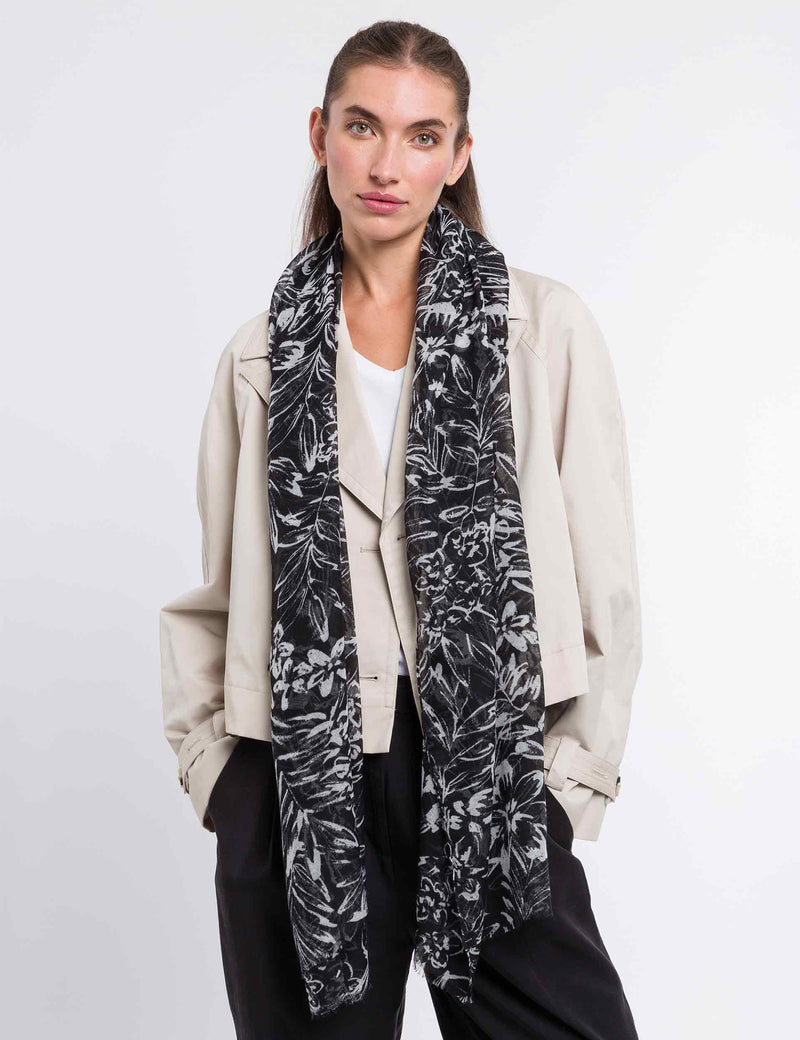 An image of the Fraas Monochrome Floral Recycled Print Scarf
