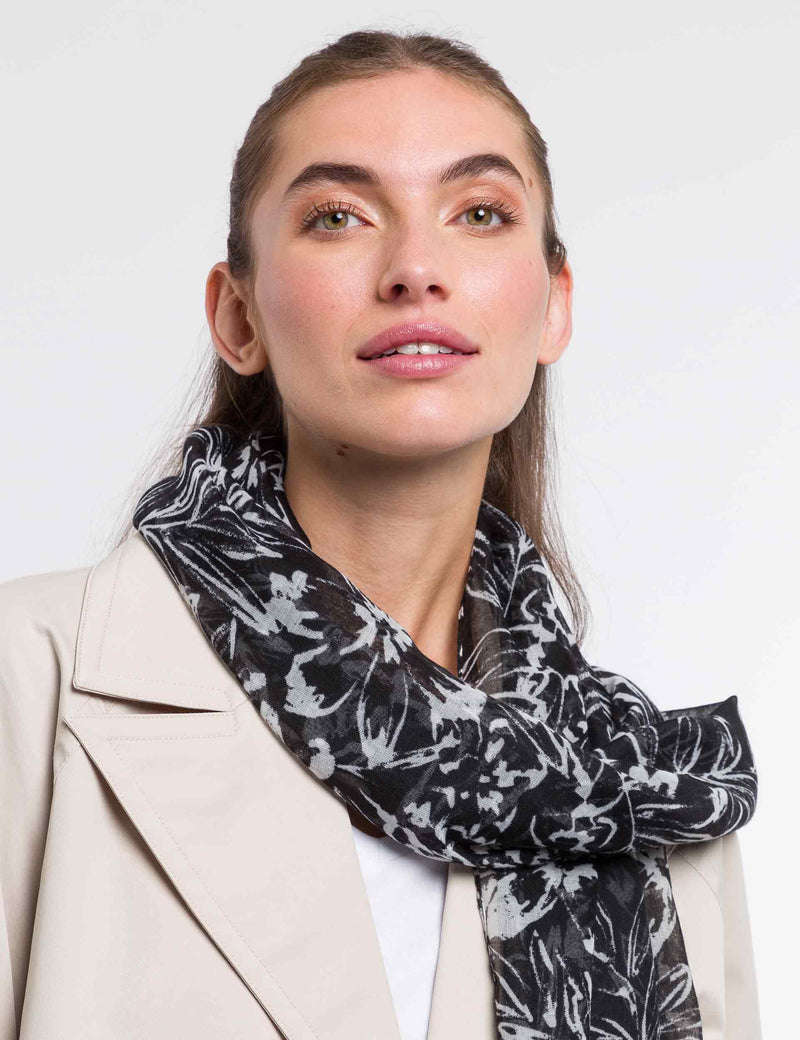 An image of the Fraas Monochrome Floral Recycled Print Scarf
