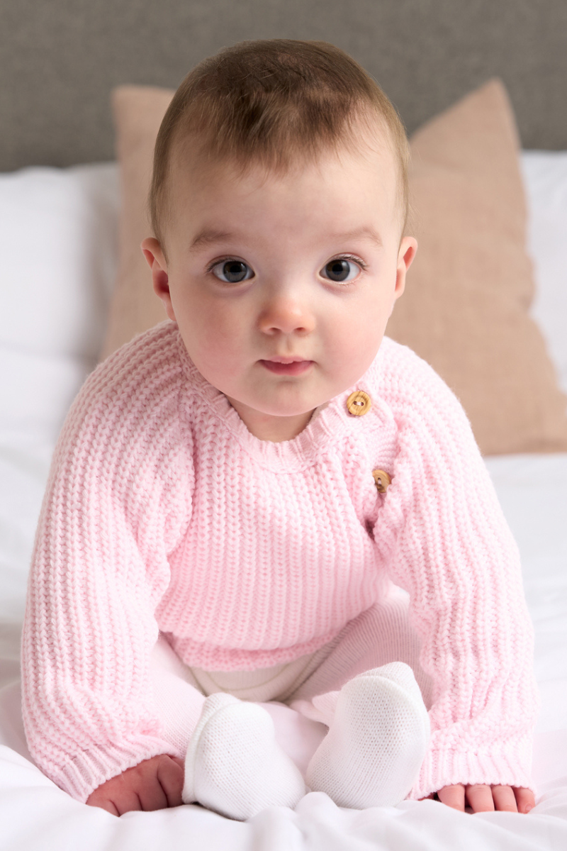 An image of the Dandelion Clothing Fisherman Knit Jumper Pastel Pink