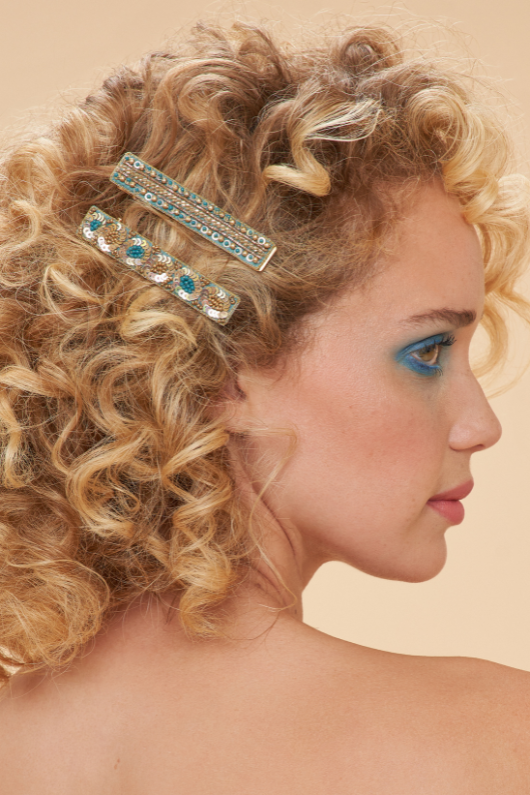 Powder Jewelled Hair Bars. A set of two jewelled hair bars with unique, contrasting designs.